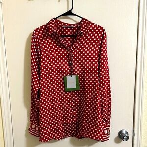 NWT Marella Red Square Button Down Blouse